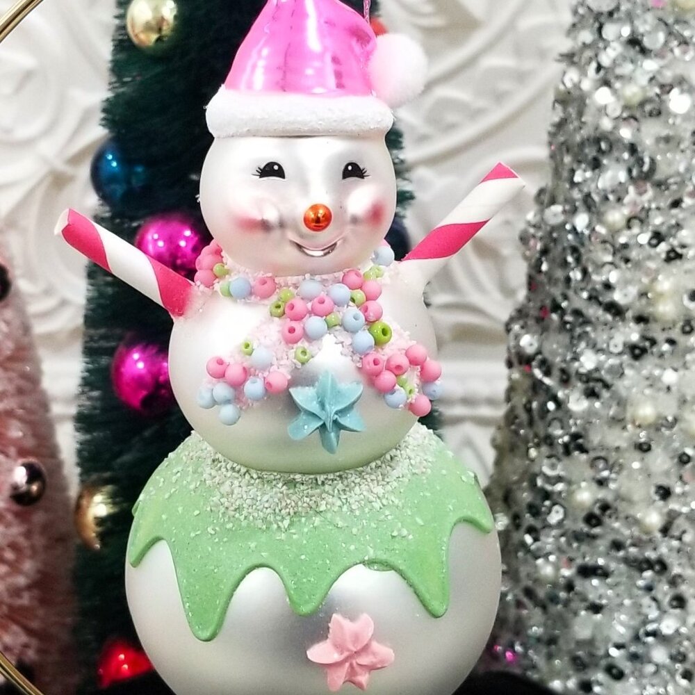 Blown Glass Bakery Candy Snowman Christmas Ornament Sprinkles